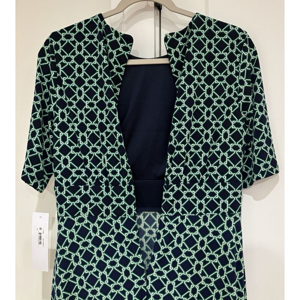 London Times Dress Women's Size 6P Petites Navy Blue Green Printed A-Line NWT - Picture 3 of 12